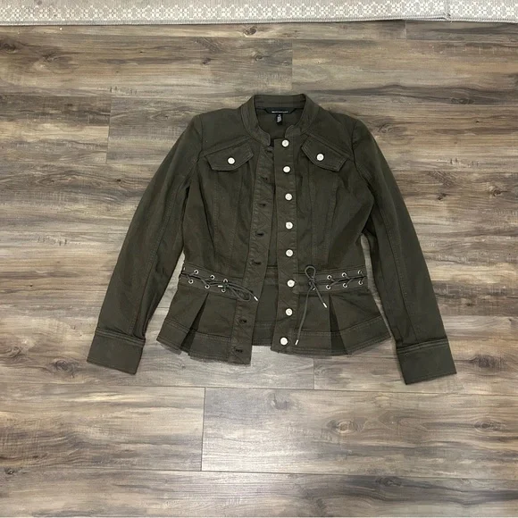 White House Black Market Olive Lace-Up Utility Jacket - Picture 2 of 5